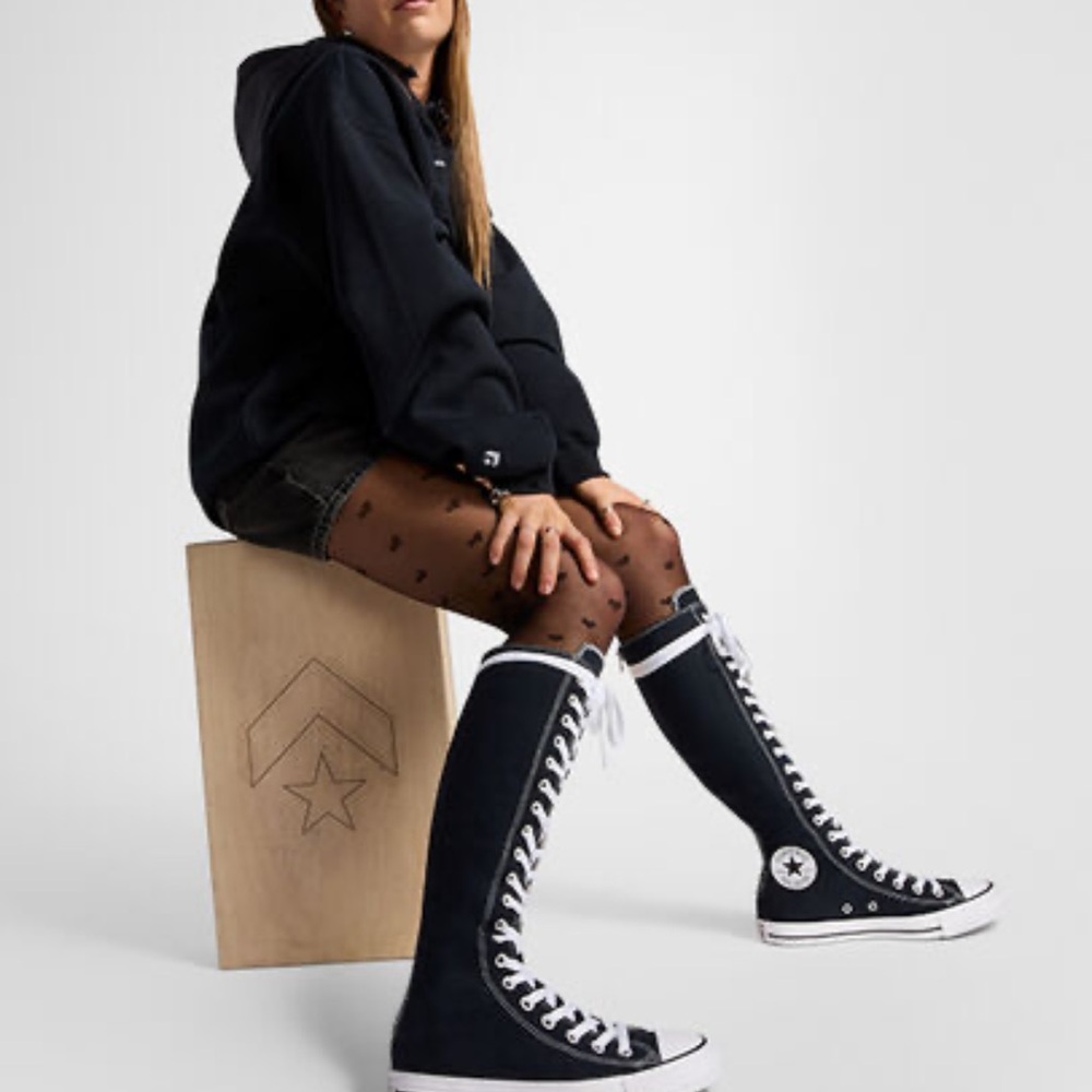 NWT size 7 Converse Women's Black Lace-Up Knee-High Boots sneakers XXHi men’s 5 - Picture 3 of 6